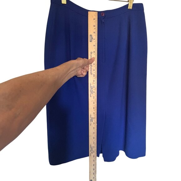 Vintage Blue Wool 98% Pencil Skirt Back Slit Lined Size 12 Academia Professional - Picture 7 of 9